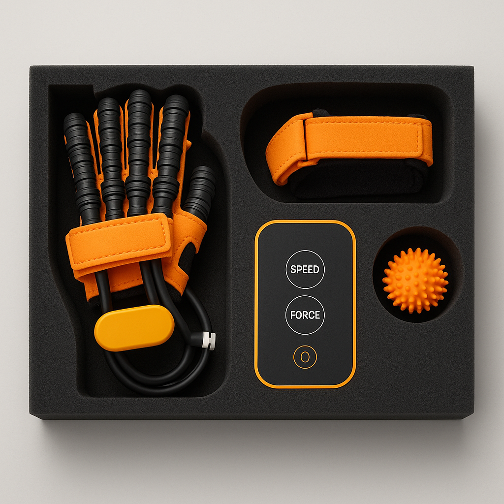 Close-up of the trainer gloves showing finger movement