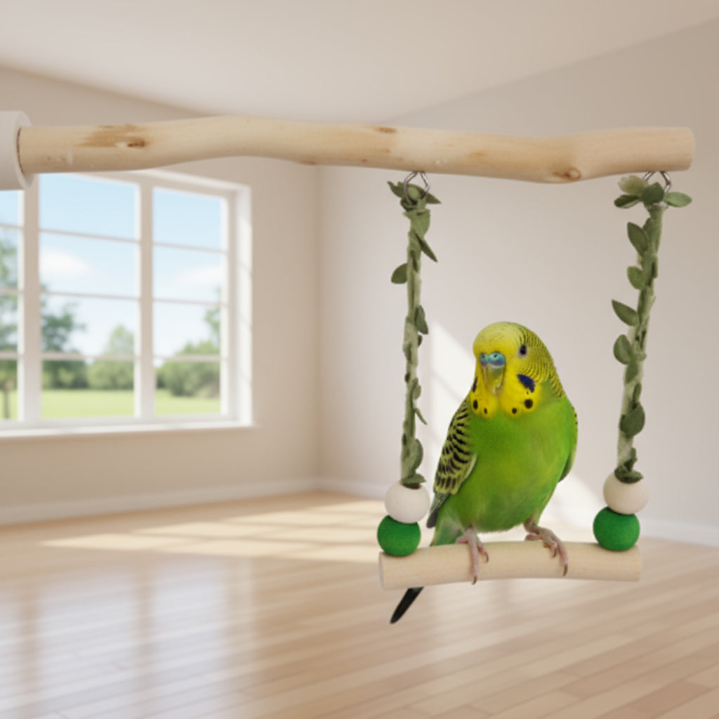 The bird swing hanging beautifully inside a cage as a home essential