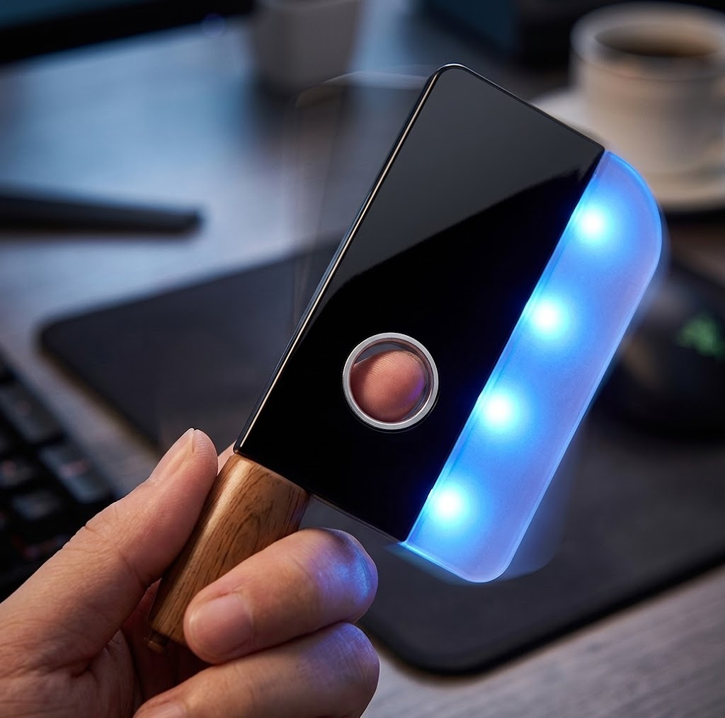Luminous Spinning Fidget Stress Toy in hand with glowing lights