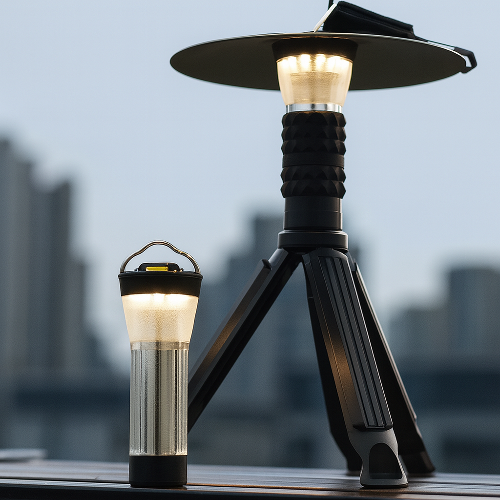 Glow Zero mini rechargeable lantern illuminating a dark campsite