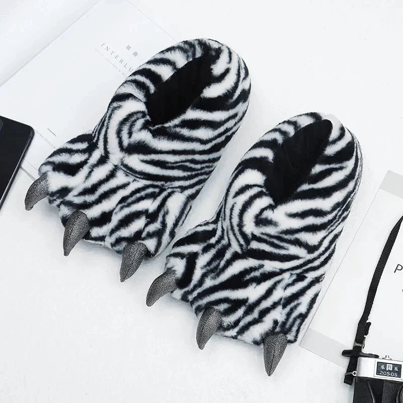 Detailed view of the claw design on the furry slippers