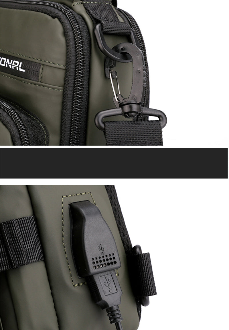 A view of the crossbody bag's size and scale when worn