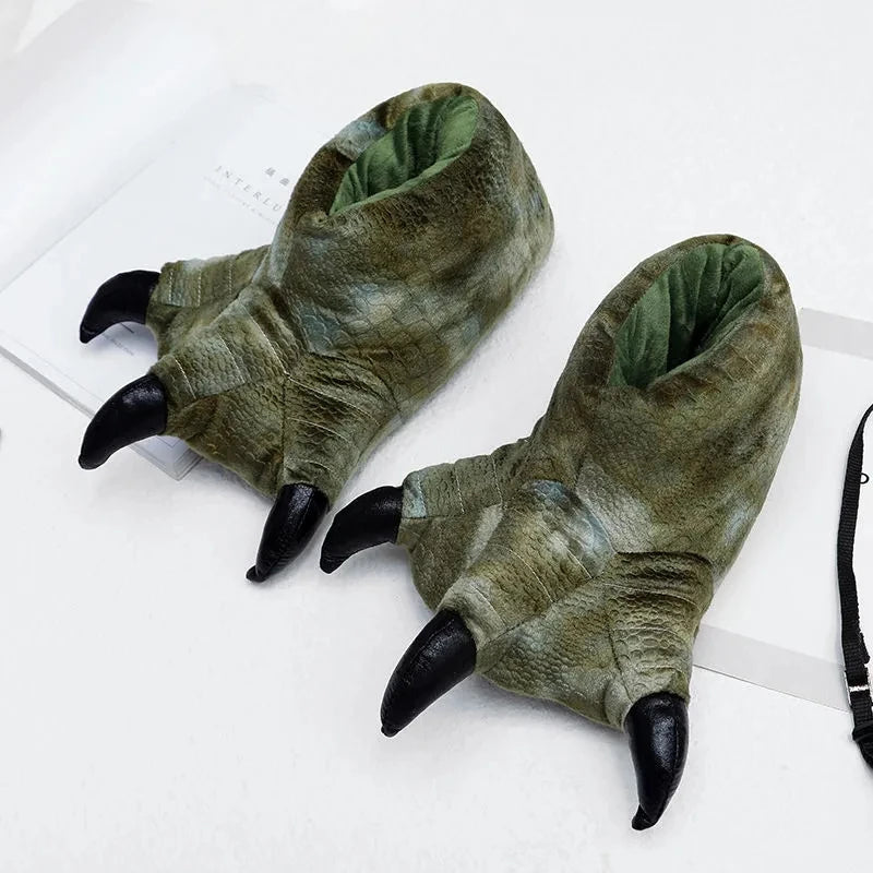 A pair of the Furry Monster Claw Slippers on a neutral background