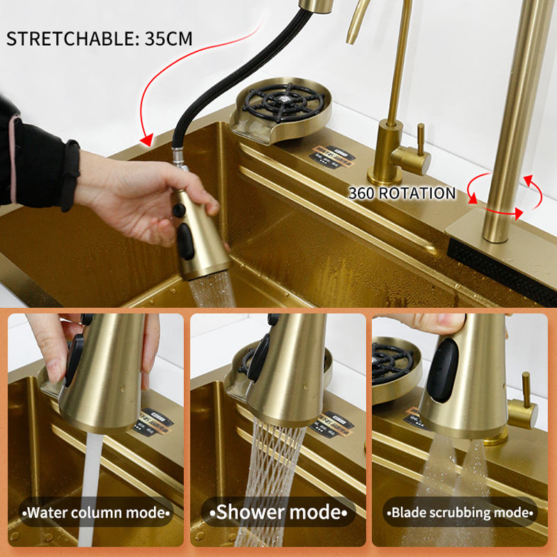 Detailed shot of the multifunctional faucet and controls