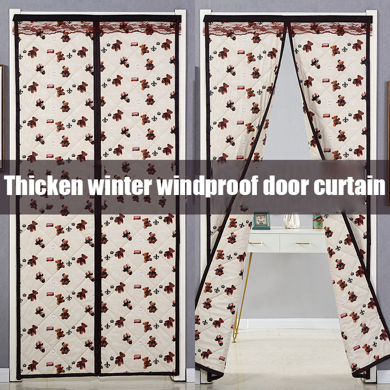 Close-up of the magnetic self-closing feature on the thermal door curtain