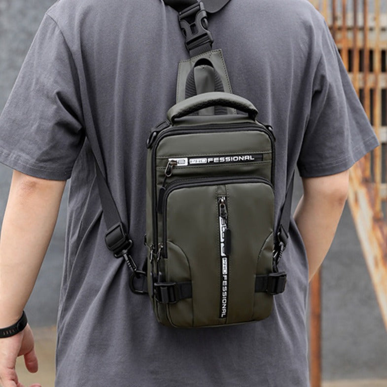 Close-up of the USB charging port on the elegant crossbody bag