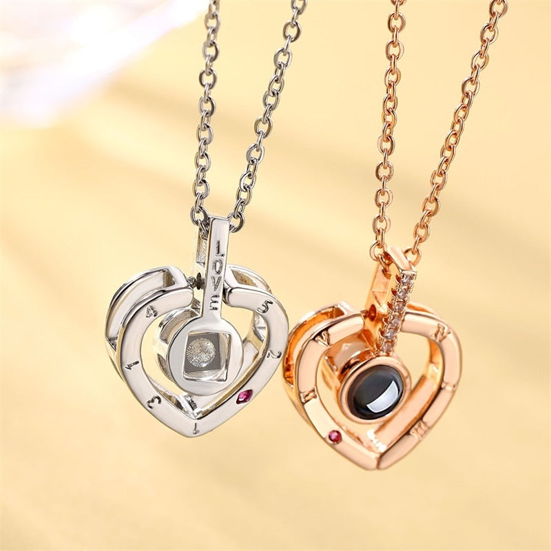 The romantic projection necklace in its gift-ready presentation box