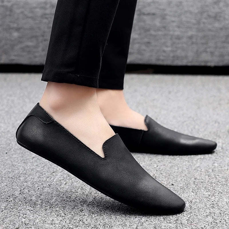 Man wearing the comfortable and stylish slip-on leather shoes