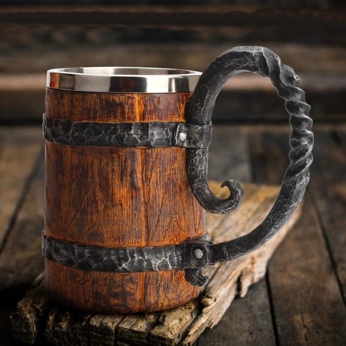 Antique Time Stainless Steel Wooden Cup