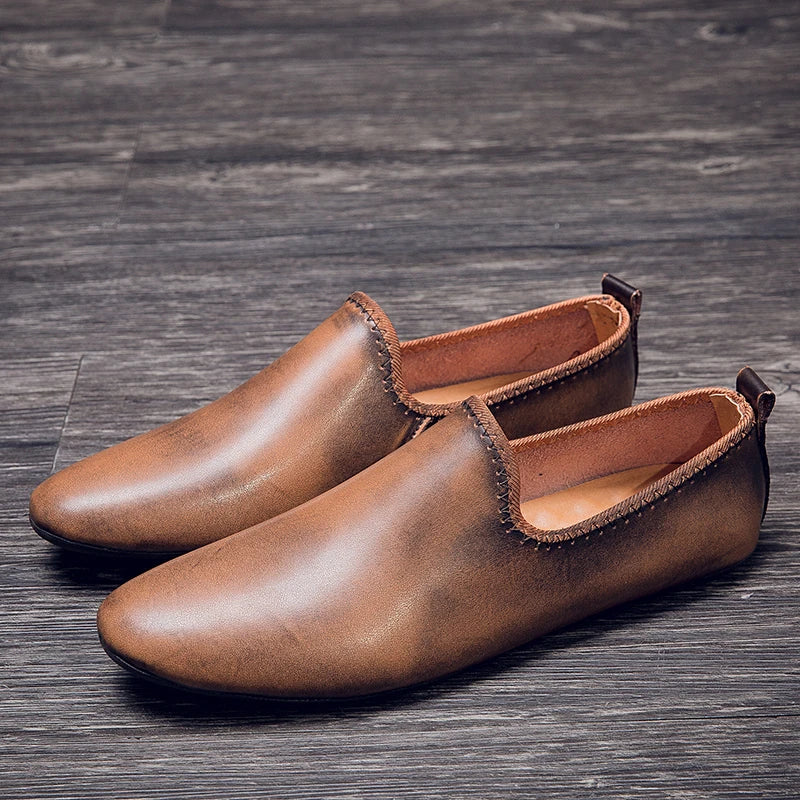 Lifestyle shot of the leather slip-on shoes for men