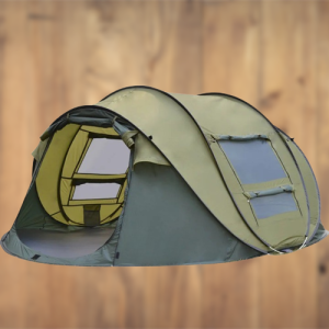 Automatic pop-up camping tent in a natural setting, illustrating its quick setup