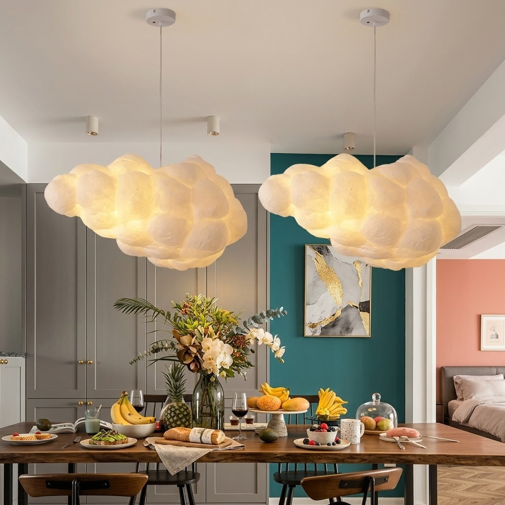 Close-up detail of the fluffy cloud pendant lamp's texture