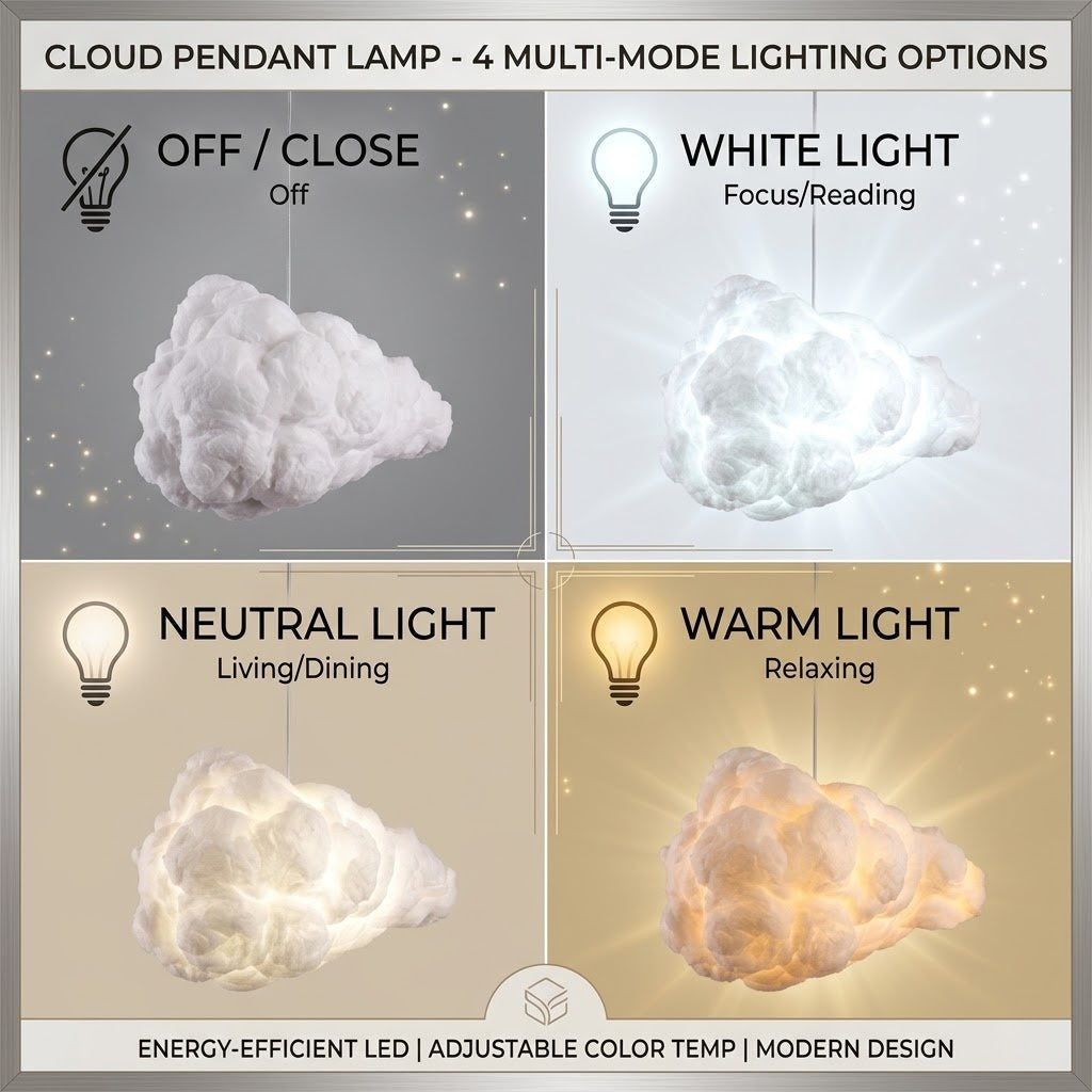 The Fluffy Cloud Pendant LED Lamp hanging in a cozy living room