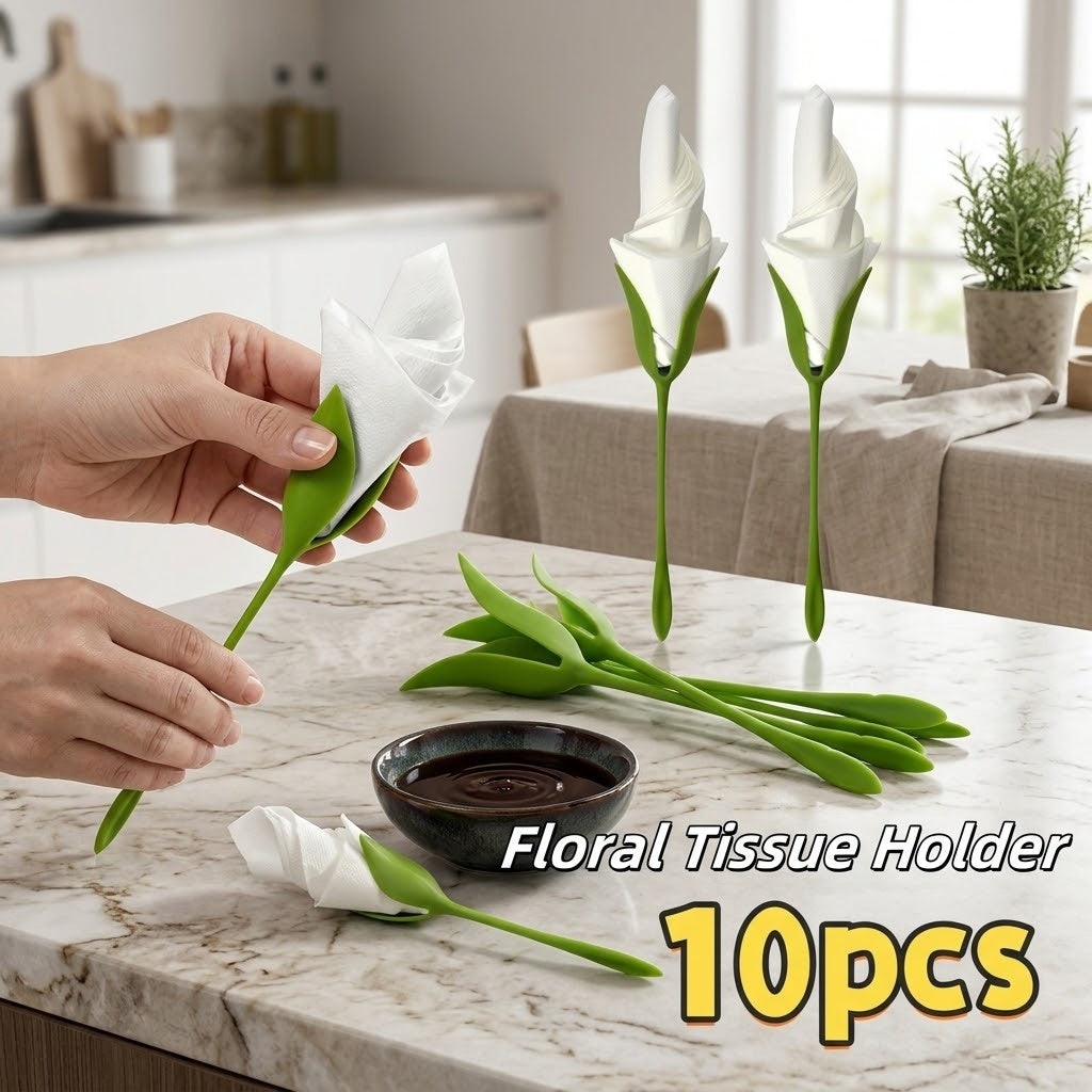 Close-up of the green Lily Flower Napkin Tissue Holder Set in use