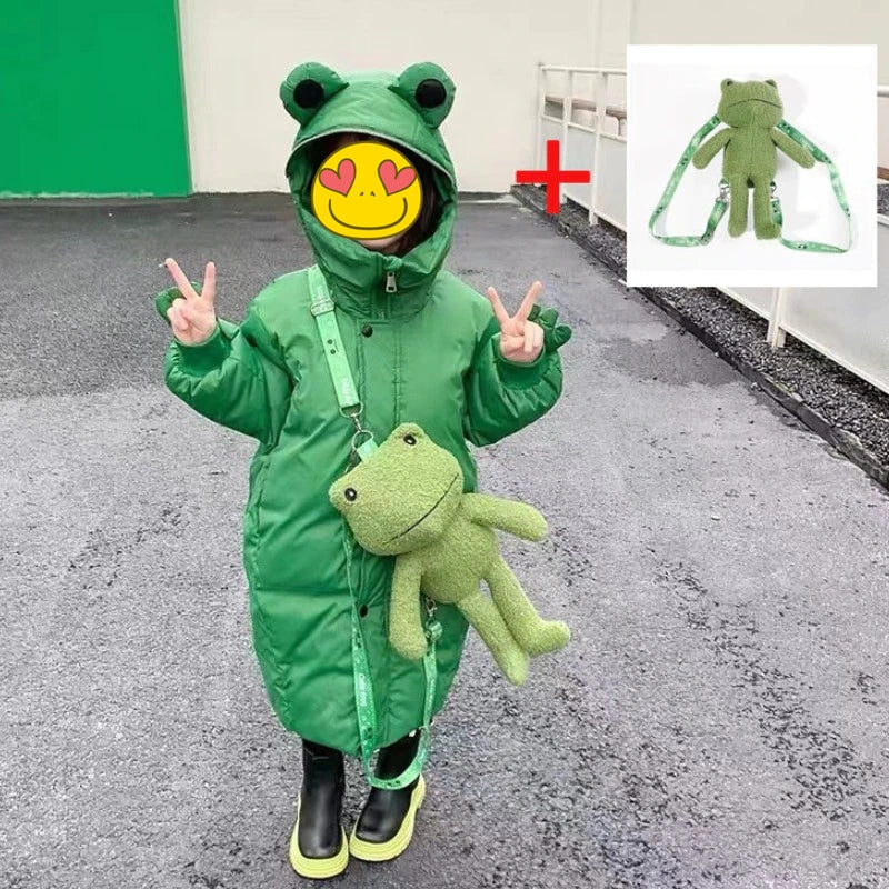 Side view of the Jumpy Frog jacket showing the fun hood