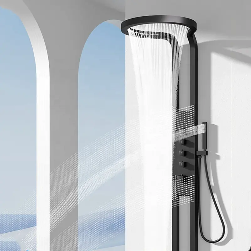 Detailed view of the shower set controls and finish