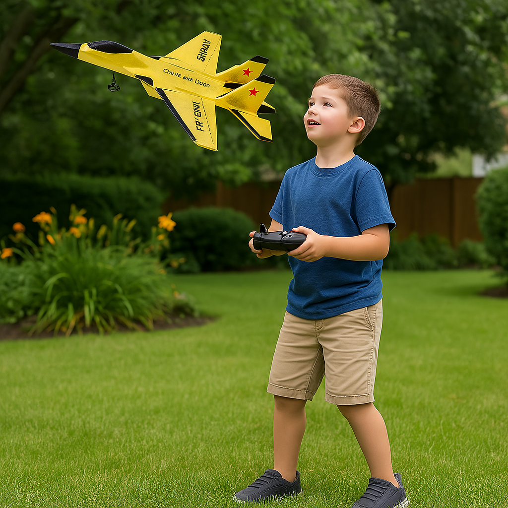 The remote control fighter jet toy shown in its various color options