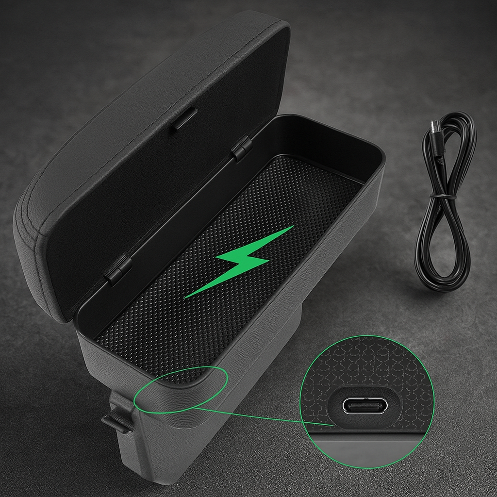 Auto Seat Gap Organizer with built-in wireless charging pad