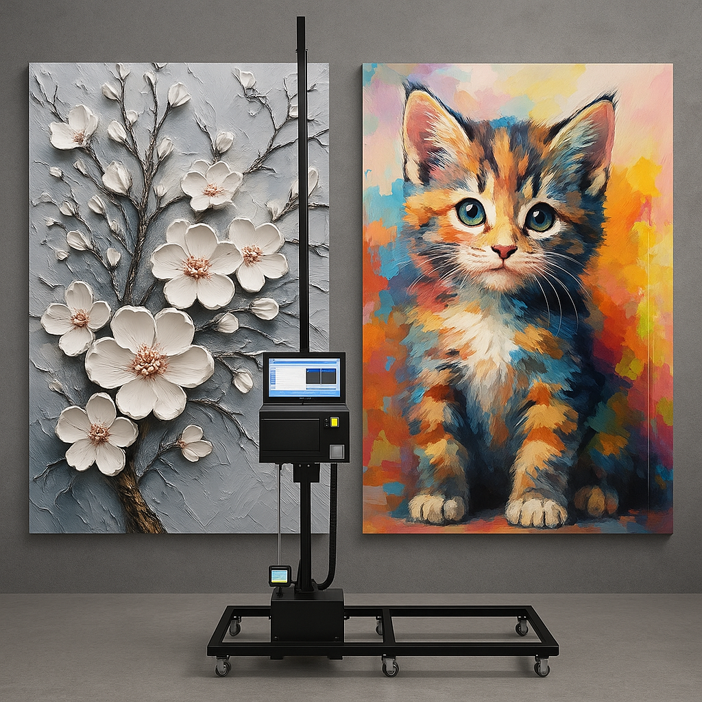 Paint Pro UV Inkjet Wall Art Printer creating a vibrant mural on a brick wall