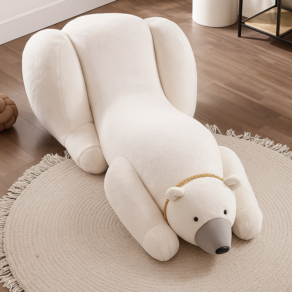 Close-up of the Giant Polar Bear Plush Lounge Chair