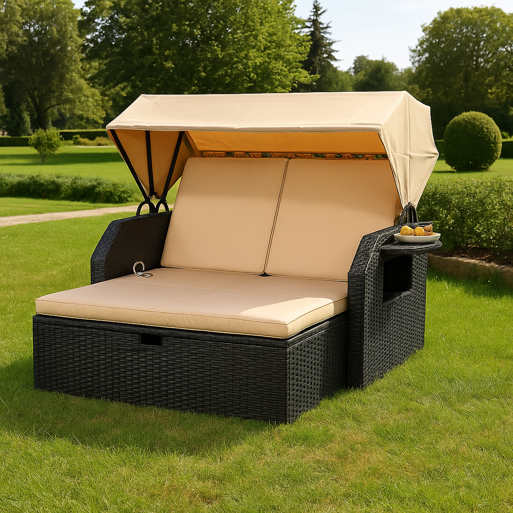 Another image of the Foldable Sunshade Double Canopy Outdoor Lounge Sofa