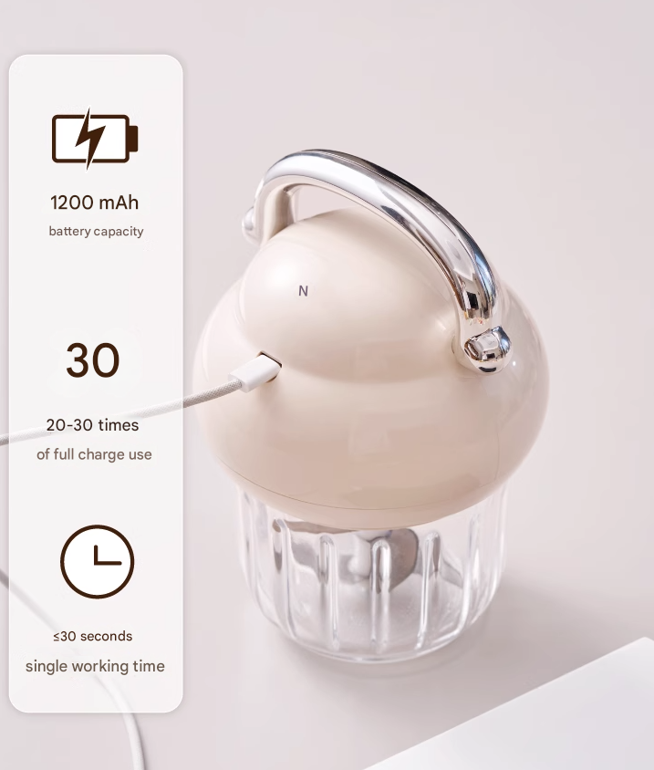 A sleek, white cordless mini food chopper ready for use in a modern kitchen.