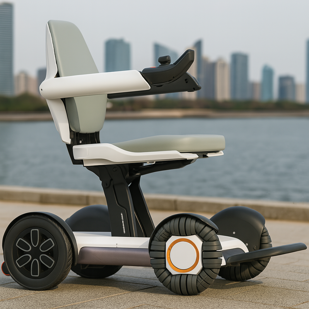 Stylish Modern Foldable Electric Mobile Scooter Wheelchair in an outdoor setting