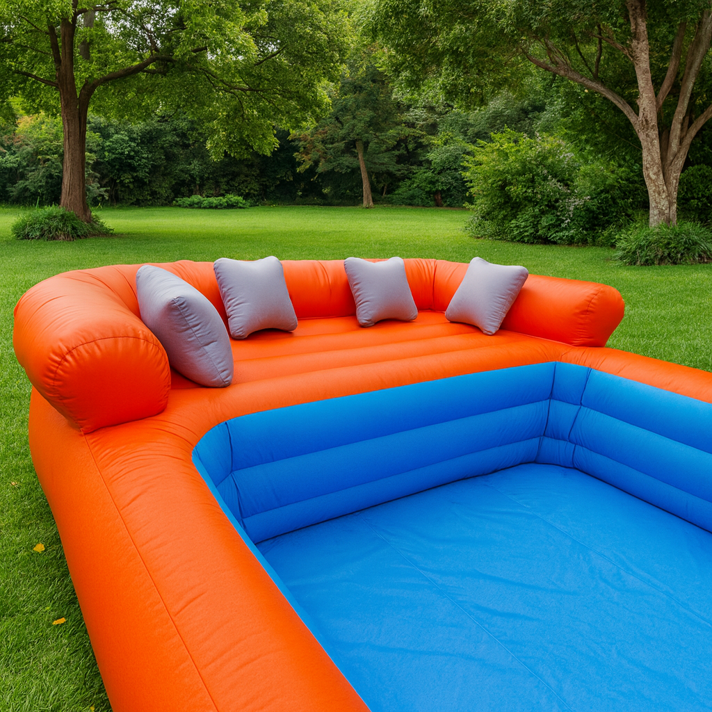 Close up of the comfortable sofa backrest on the inflatable pool