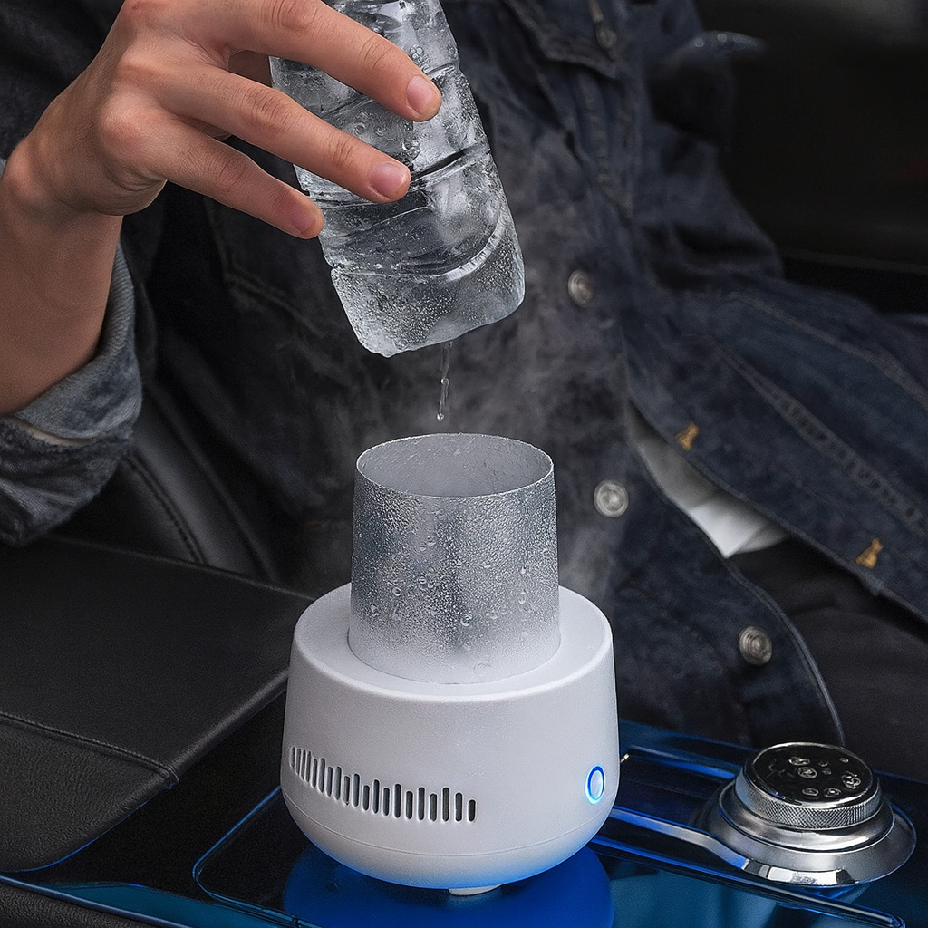 Nano Frost Fast Drink Cooler chilling a can on a desk