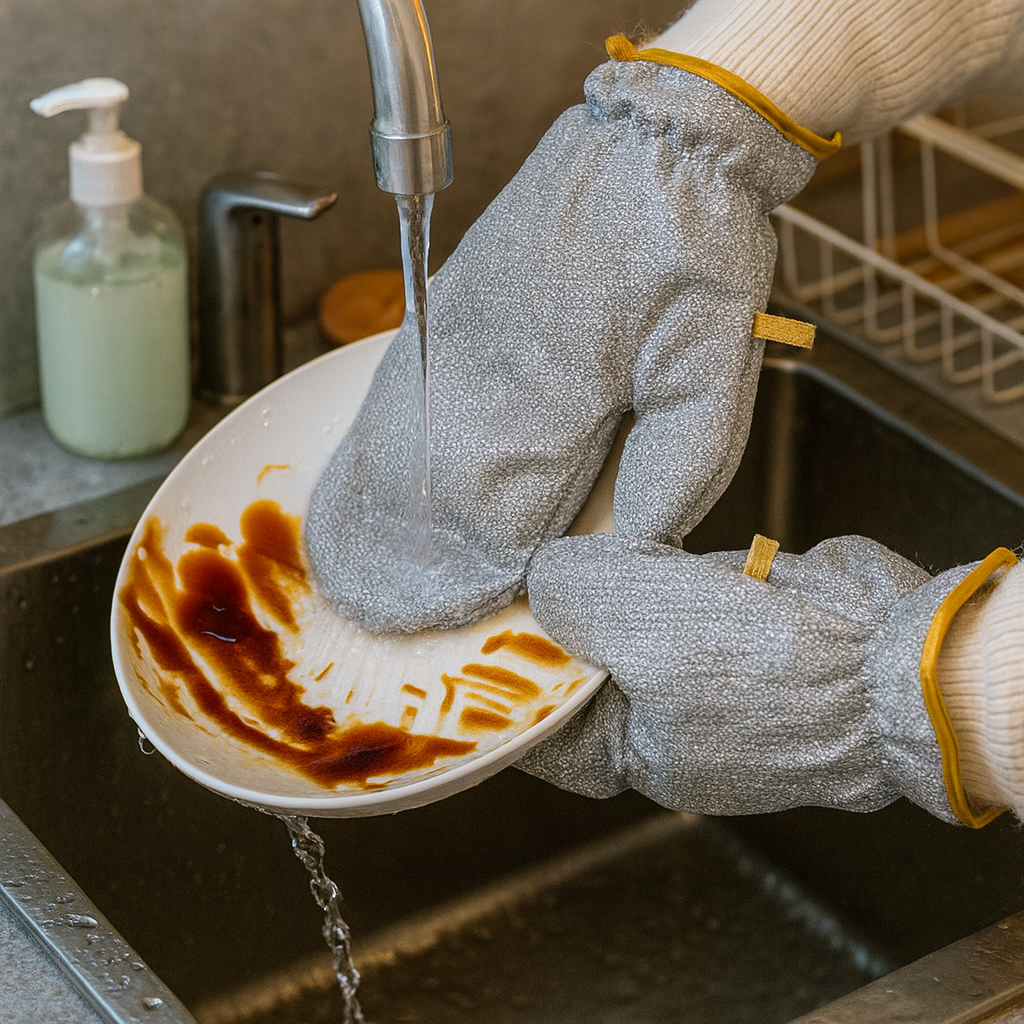 Heavy Duty Steel Wire Dishwashing Cleaning Gloves in action