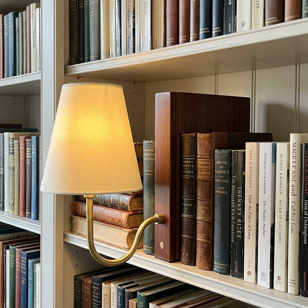 The Hidden Page Book Lamp illuminating a cozy reading nook