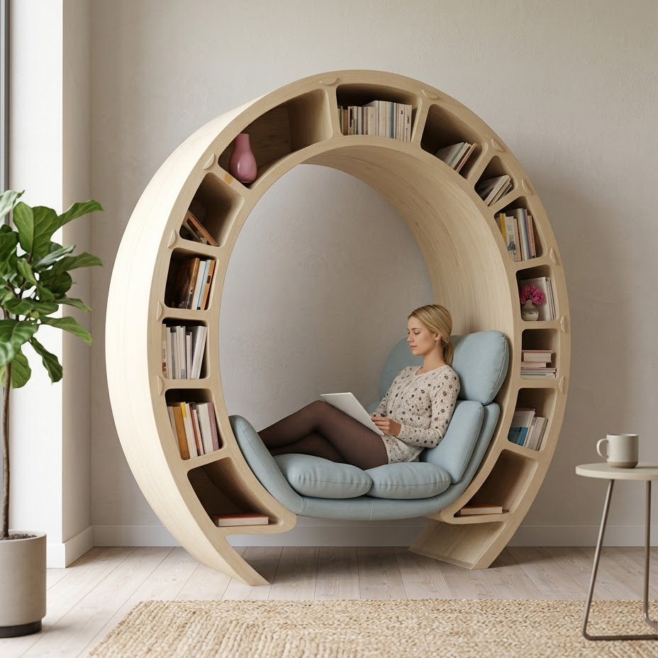 Another view of the bookshelf chair, a perfect lifestyle present