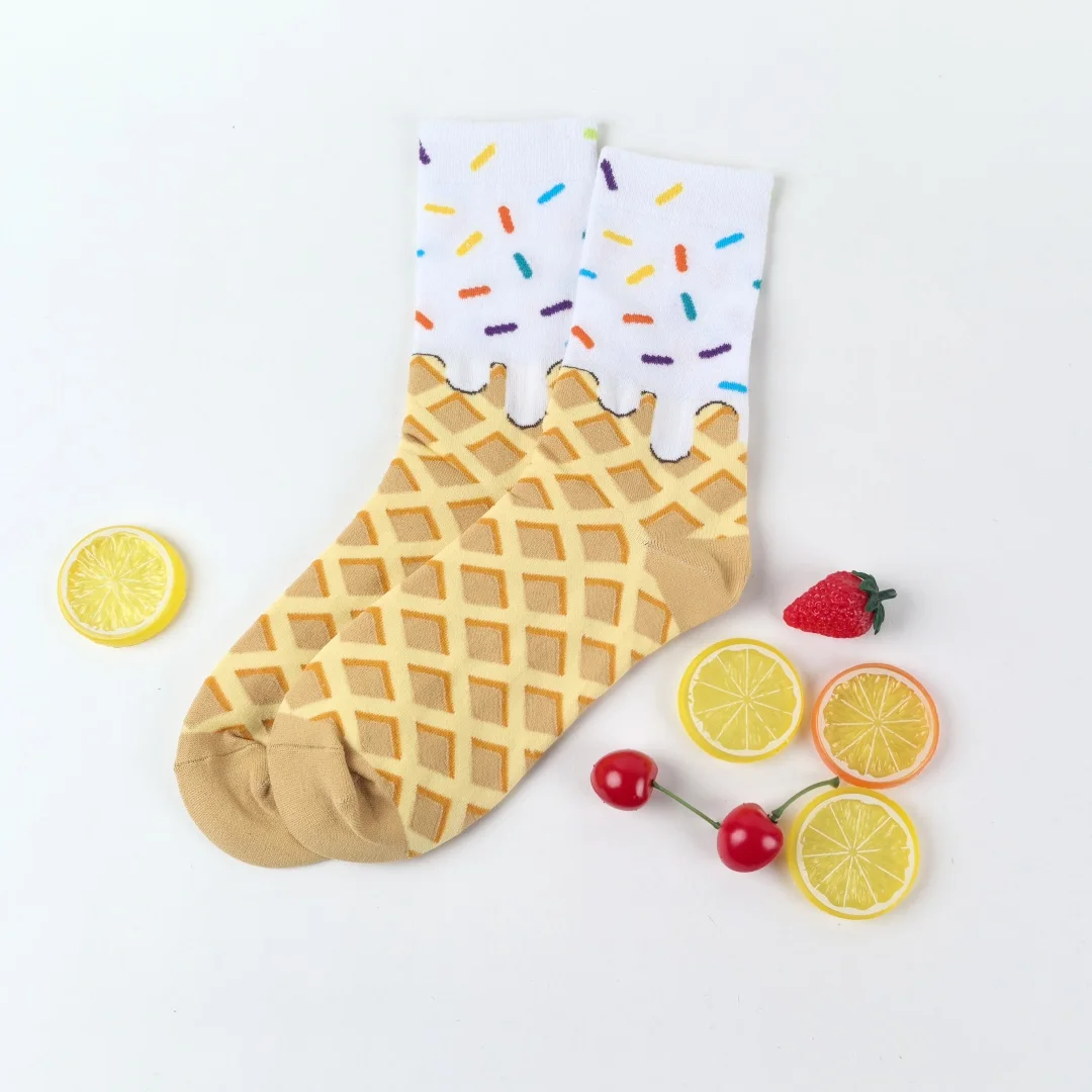Lifestyle photo showing someone wearing the ice cream socks casually