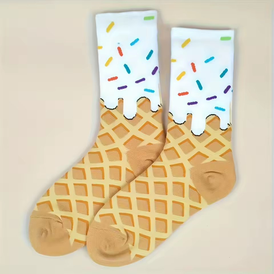 Close-up detail of the waffle cone pattern on the socks
