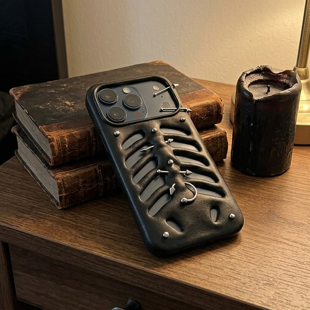 Gothic Ribcage Pierced Phone Case shown in white