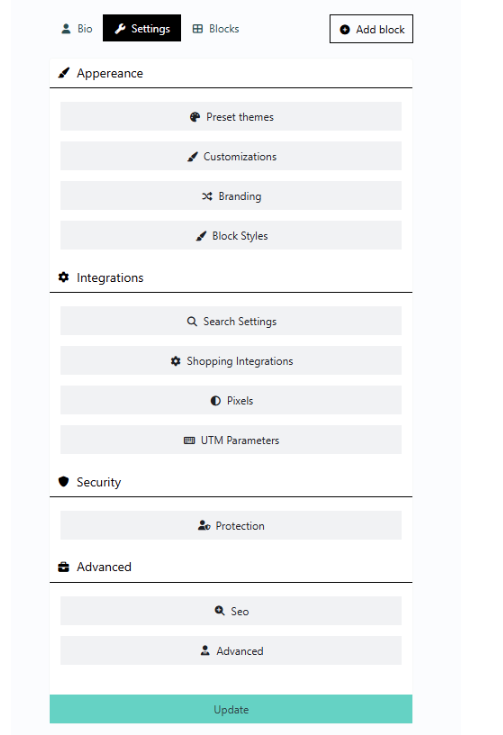 Itsbio.link analytics dashboard showing visitor statistics, referrers, and device breakdown