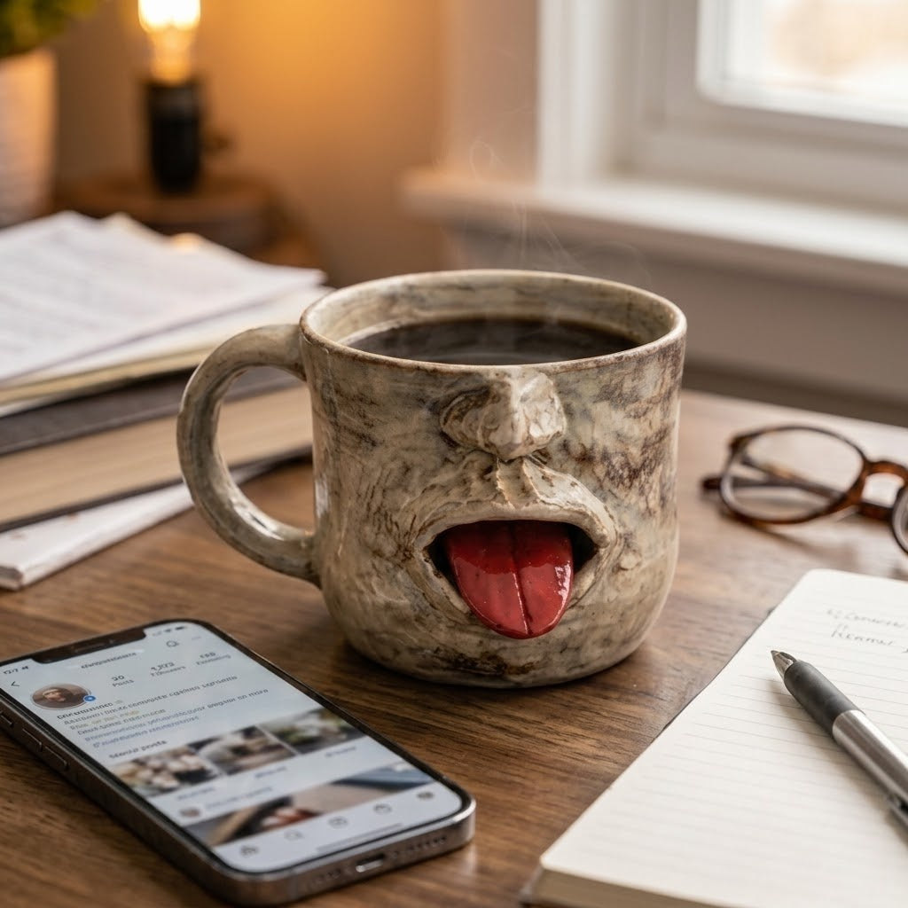 Tongue-Out Face Handmade Ceramic Mug with a playful expression
