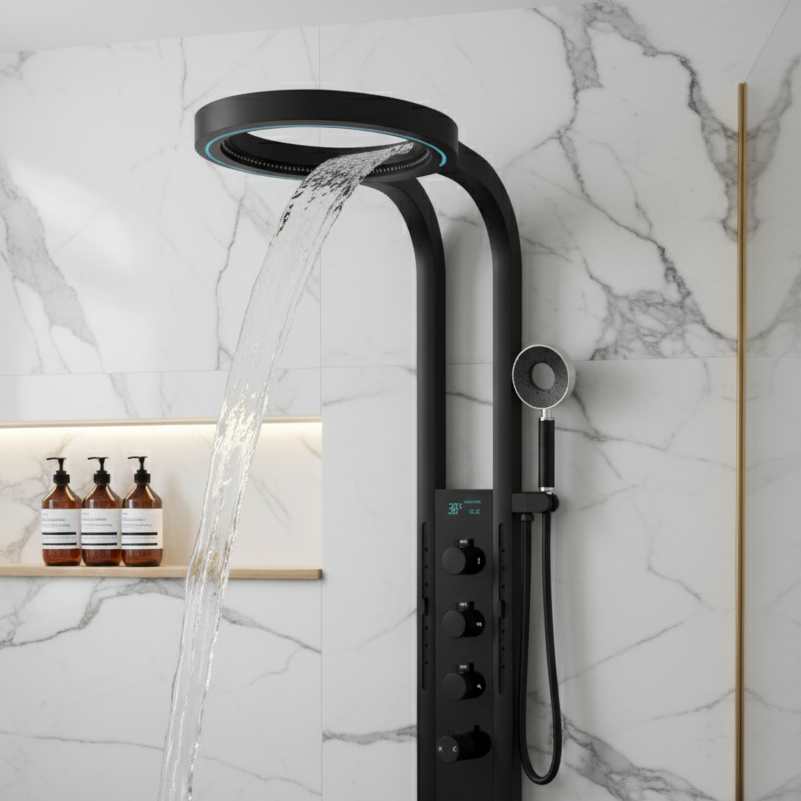 High-flow Thermostatic Digital LED Rainfall Shower Set as a luxury home gift