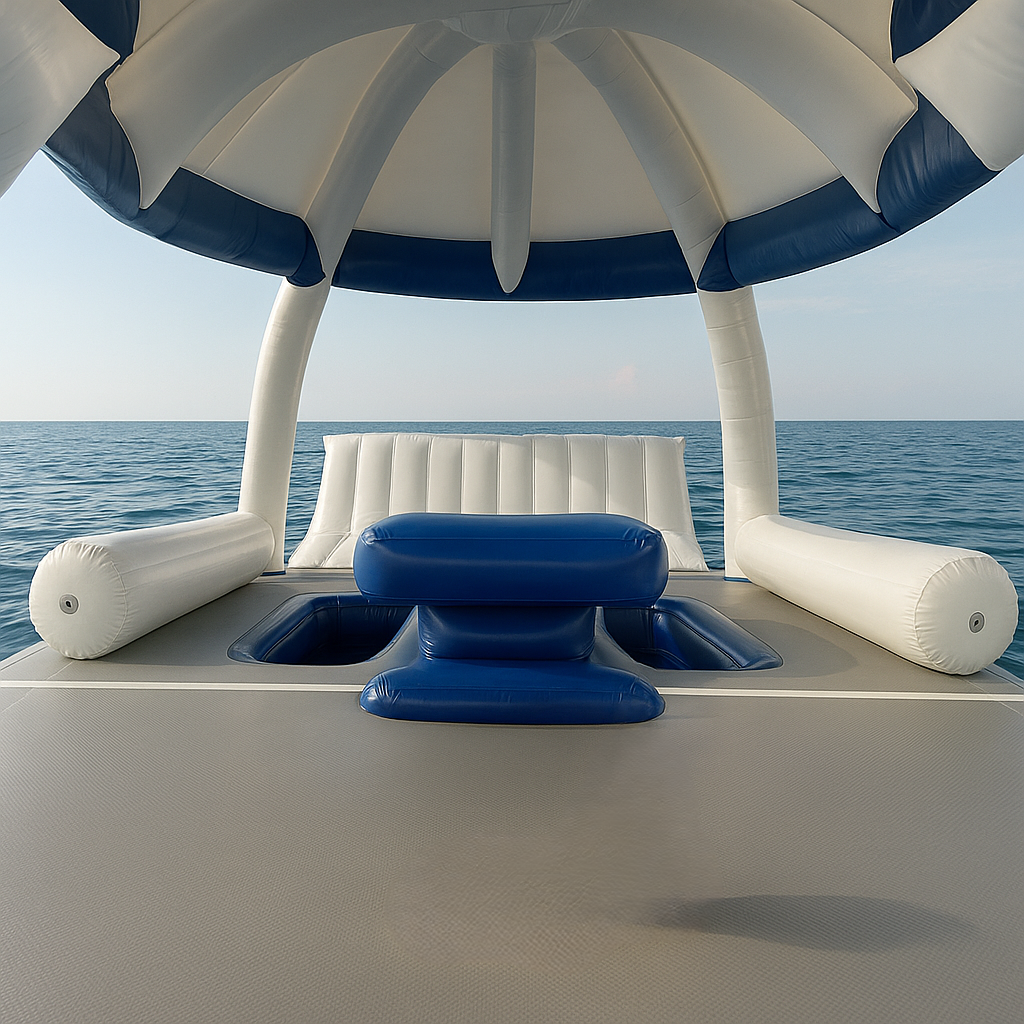 Detailed view of the floating island's non-slip surface and sturdy construction