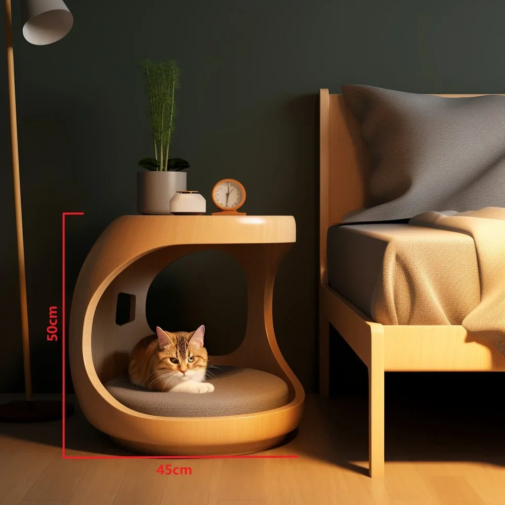 Integrated Cat Bed Nightstand Functionality