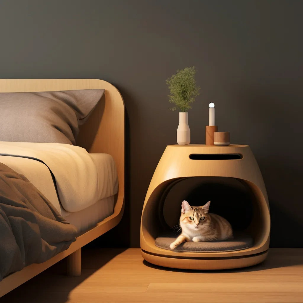 Integrated Cat Bed Nightstand Design