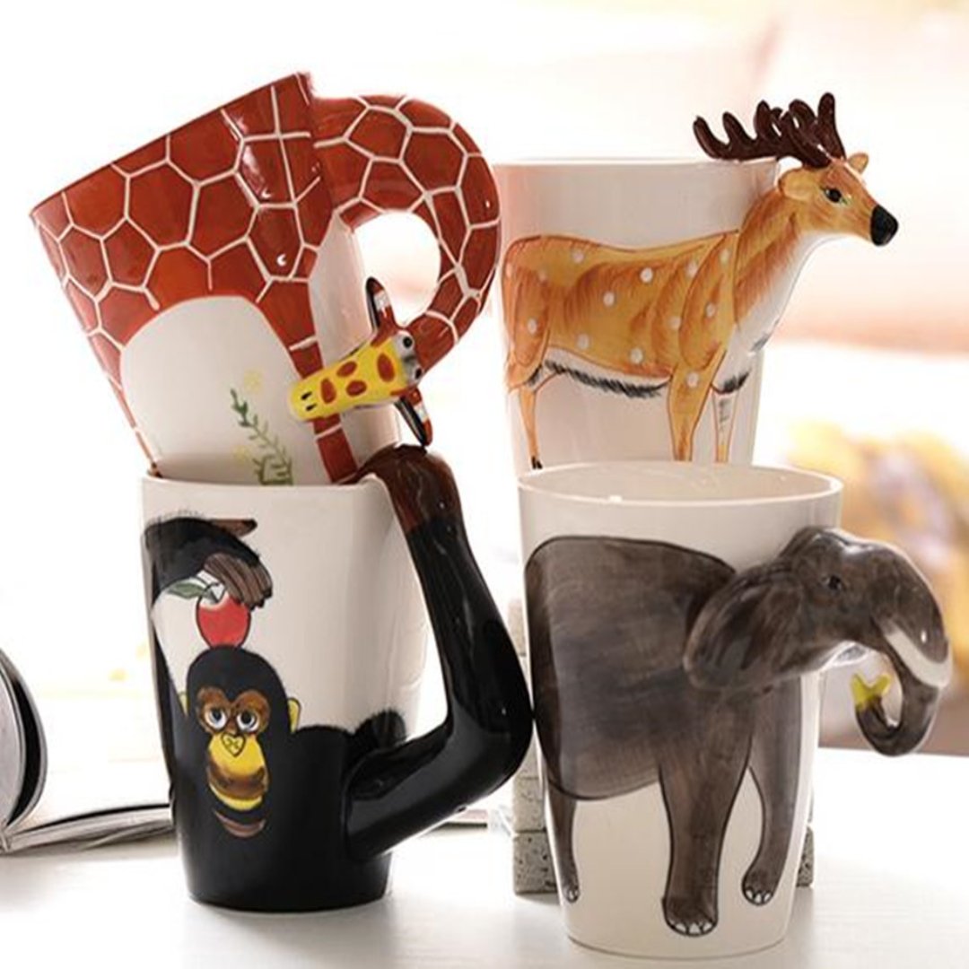 A collection of the Jungle Brew Creative Ceramic Mugs with different animal designs