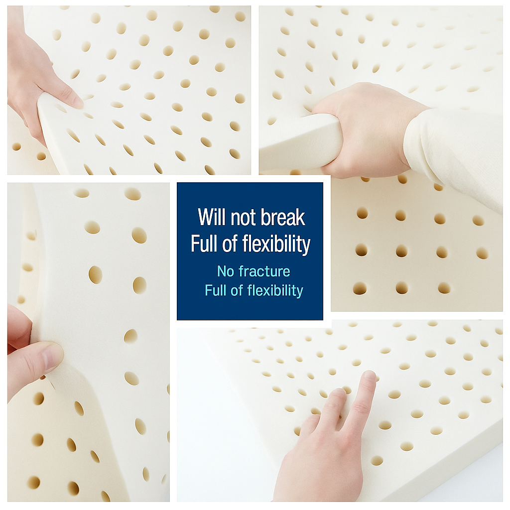 Close-up diagram showing the breathable natural latex material of the mattress