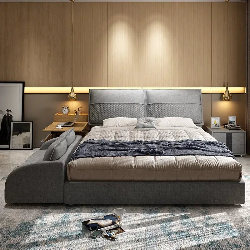 Detailed view of the integrated sofa and nightstand on the Smart Living Bed