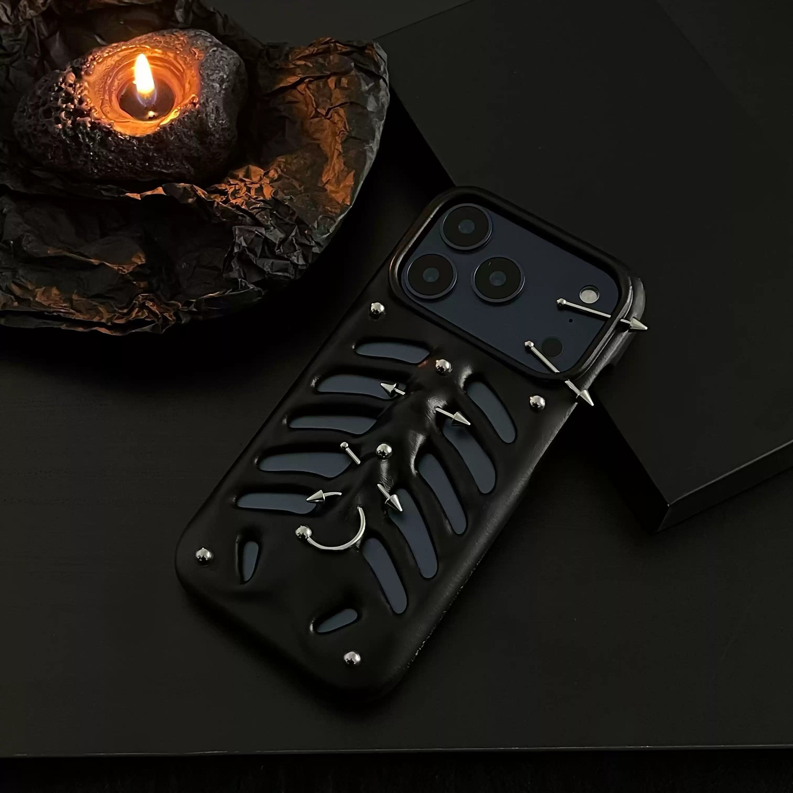 Unique gift idea: a close-up of the Gothic Ribcage Phone Case
