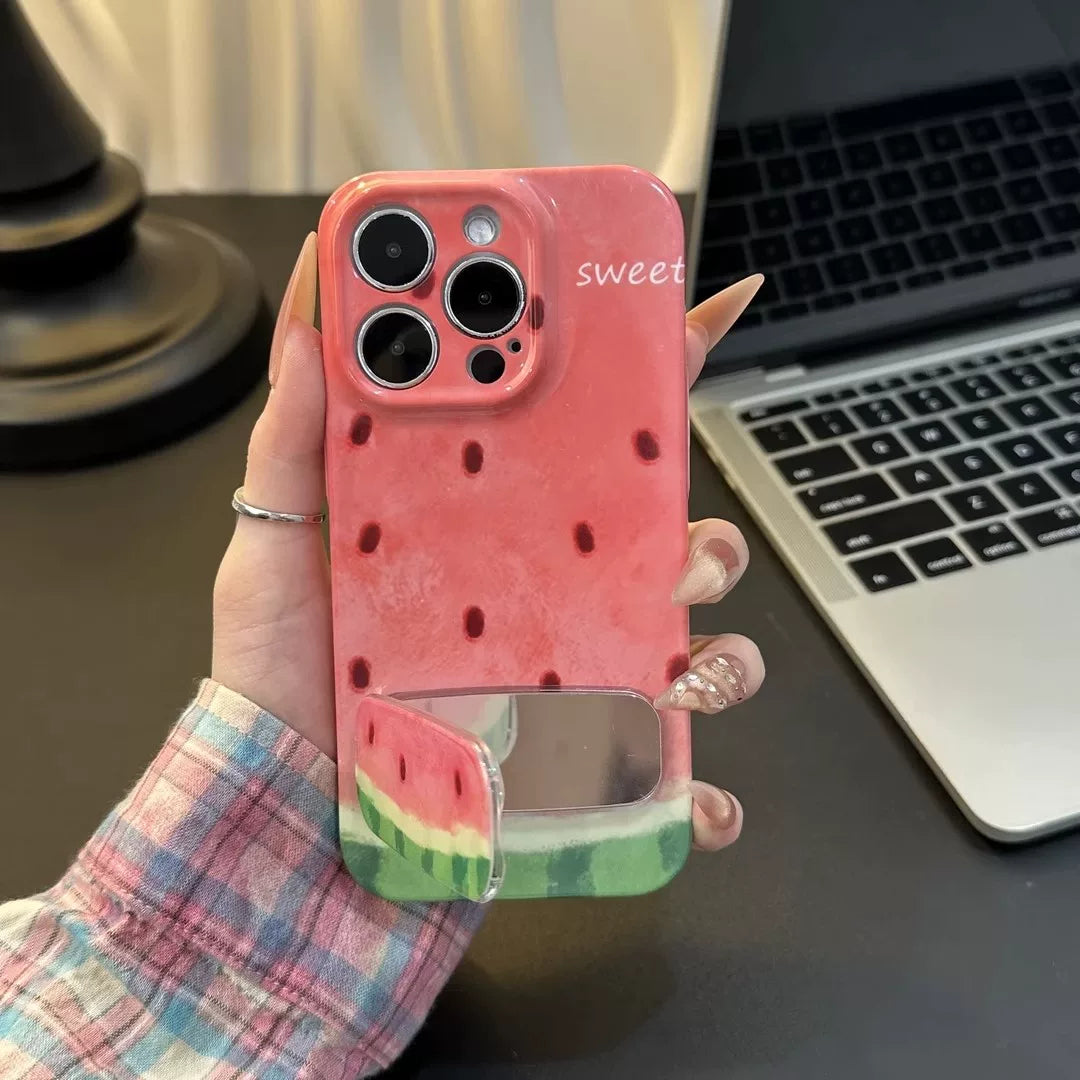 Close-up of the mirror detail on the watermelon iPhone case