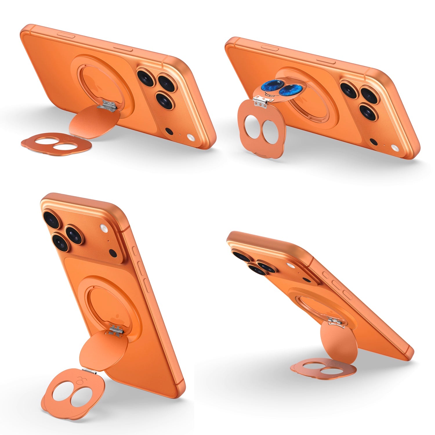 Close-up of the cute panda-eye design on the blue phone ring stand