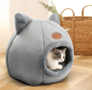 Fluffy Cave Cozy Indoor Cat Bed