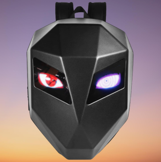 Travel backpack with a customizable LED screen displaying a digital design