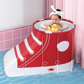 Unique Portable Shoe-shaped Folding Bathtub in a modern bathroom
